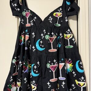 QUEEN OF SPARKLES Pink and Black Mini Sundress NWOT